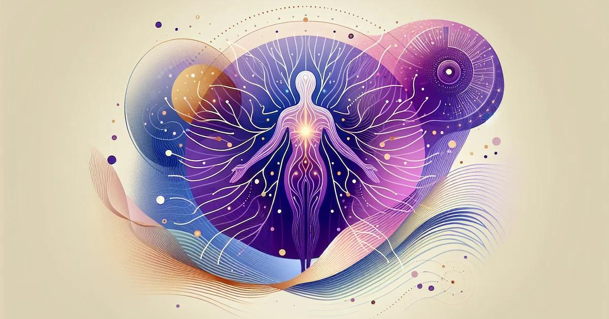 A serene minimalist digital illustration featuring soothing purple gradients, perfectly embodying a wellness aesthetic that complements body positivity and self-love themes.