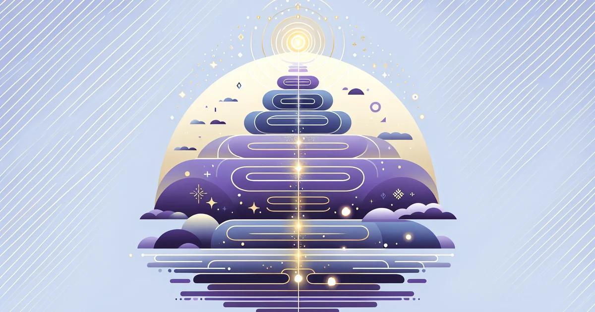 A calming minimalist illustration featuring soothing purple gradients, embodying the wellness aesthetic and symbolizing self-discovery and purpose through meditation.