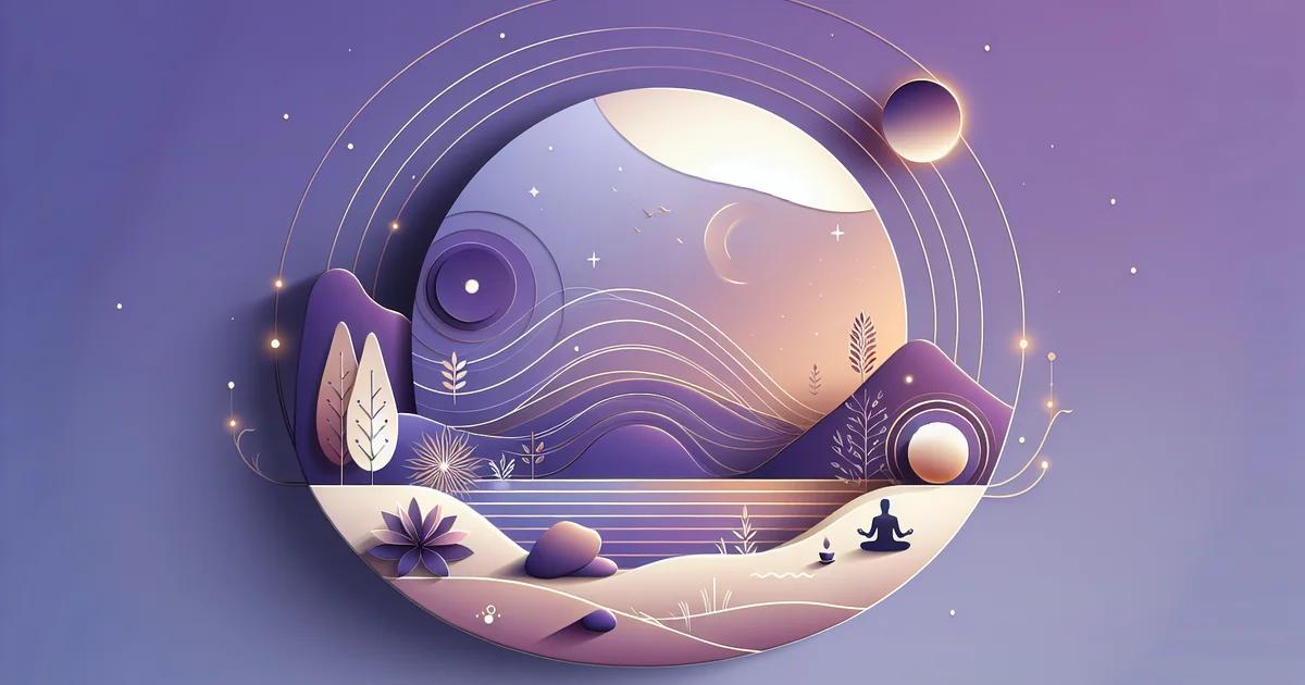 A serene minimalist digital illustration featuring calming purple gradients, embodying a wellness aesthetic that promotes focus and mindfulness for enhanced work performance.