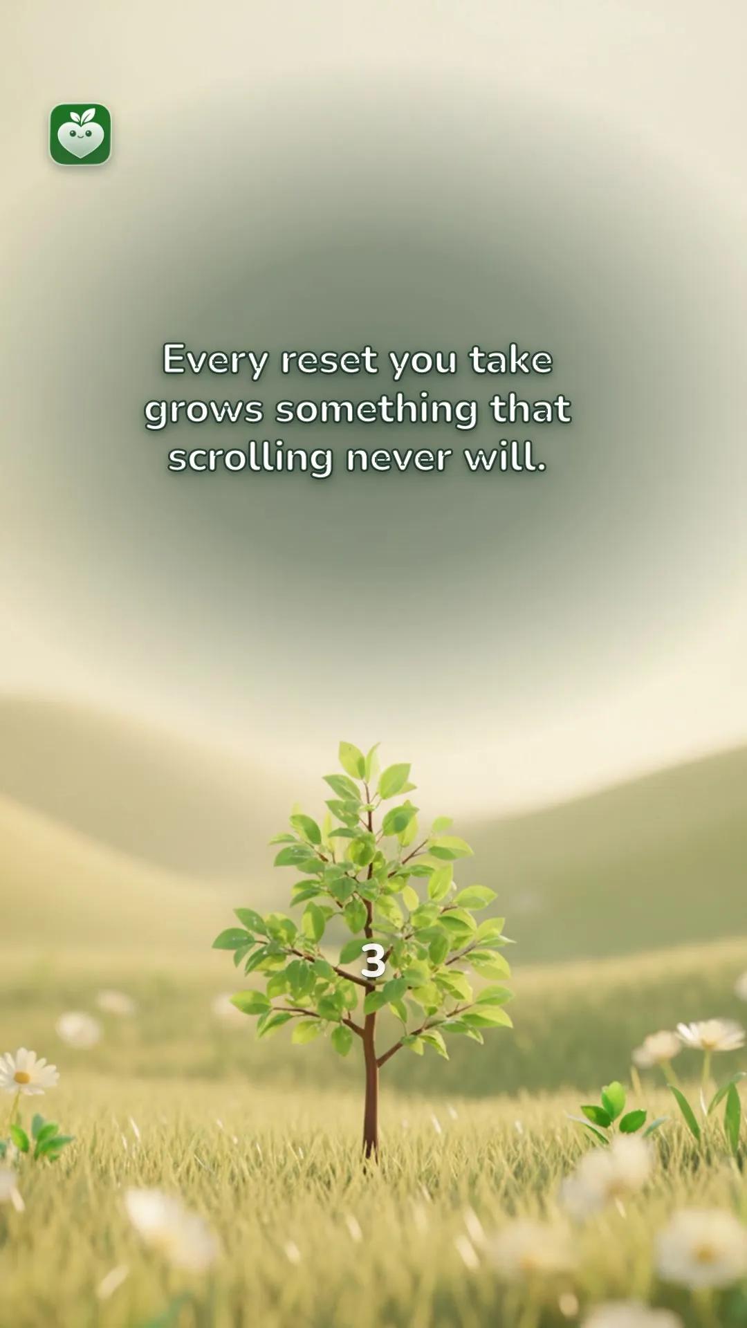 garden scene with the line: Every reset you take grows something that scrolling never will.