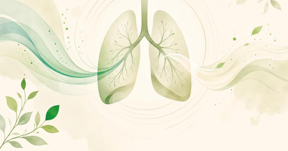 Minimalist illustration of a physiological sigh, with a double inward breath line and one long outward line around abstract lungs.