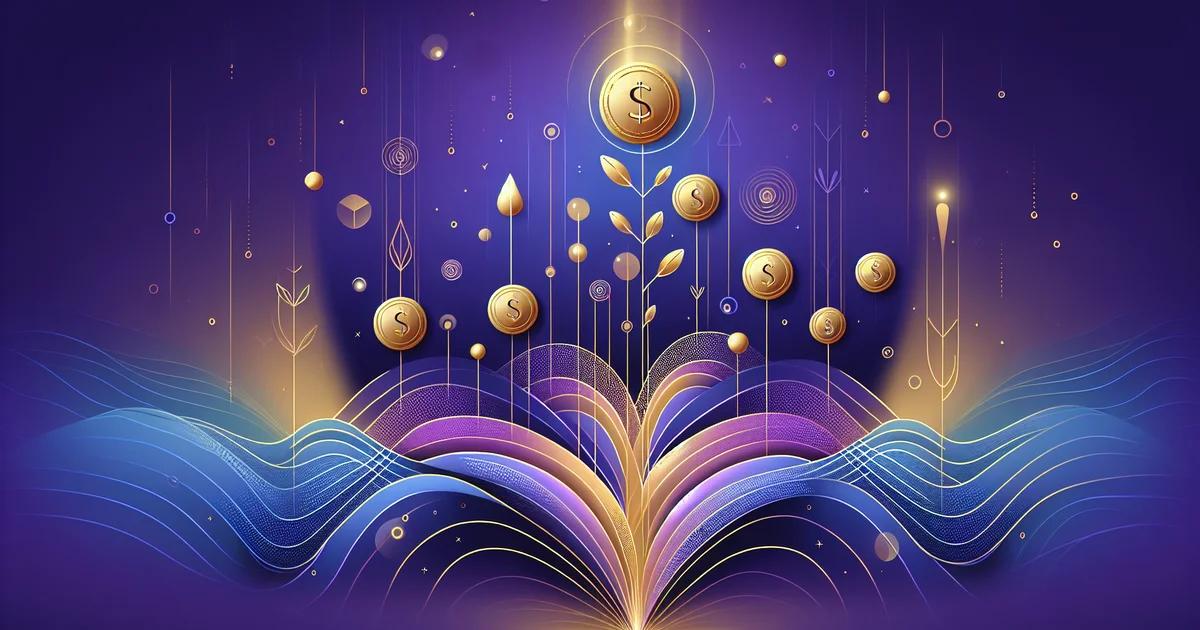 Minimalist digital illustration featuring calming purple gradients, symbolizing wellness and abundance, perfect for embracing a positive mindset in finance and personal growth.