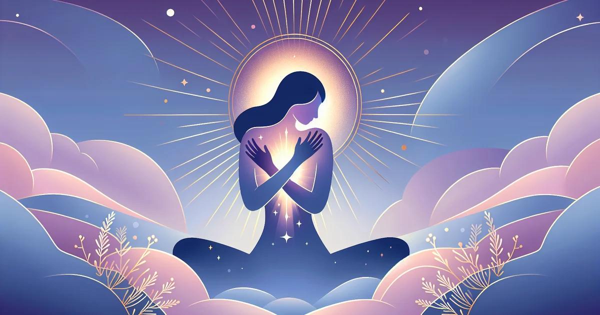 Minimalist digital illustration featuring soothing purple gradients, embodying a wellness aesthetic that inspires self-love and confidence-boosting affirmations for personal growth.