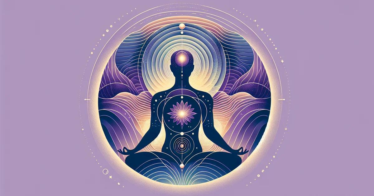 Minimalist digital illustration featuring soothing purple gradients, embodying a wellness aesthetic that highlights the synergy between meditation and exercise for holistic health benefits.