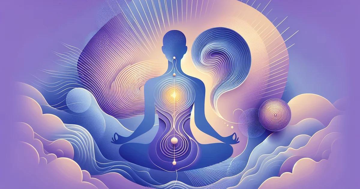 Minimalist digital illustration featuring soothing purple gradients, embodying a wellness aesthetic that complements the themes of mindful eating and healthy nutrition.