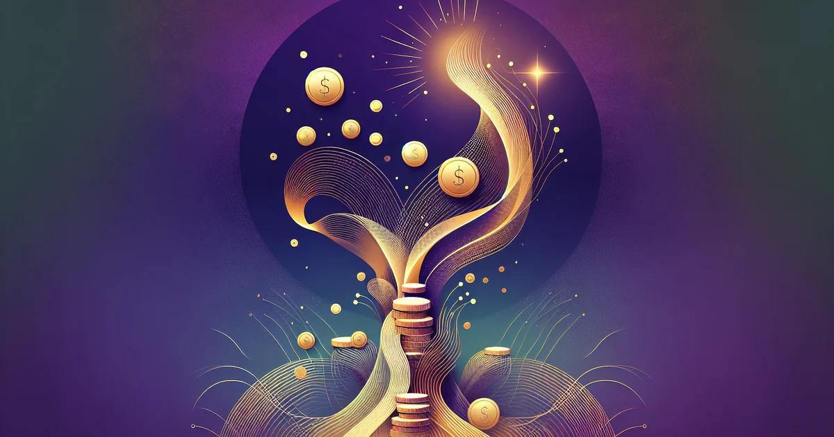 Minimalist illustration featuring soothing purple gradients, embodying a wellness aesthetic that complements 'Powerful Money Affirmations for Financial Freedom' blog on mindset and abundance.