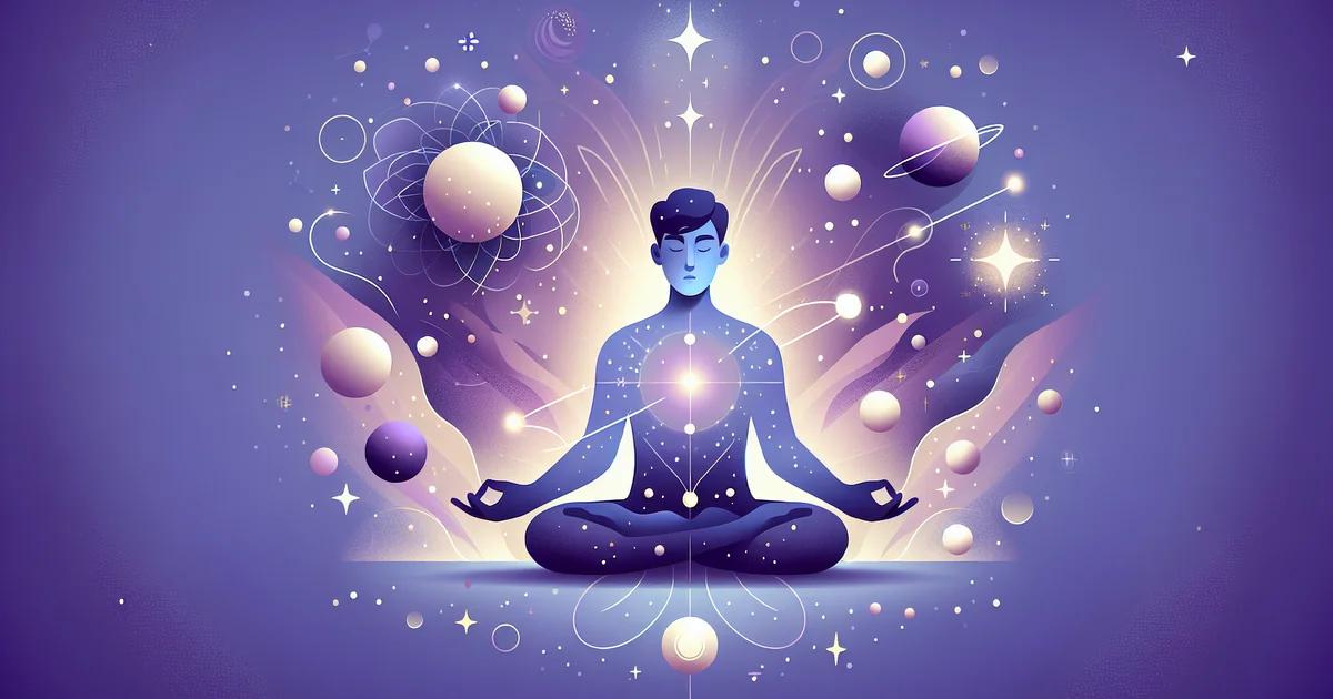 Minimalist digital illustration featuring soothing purple gradients, embodying a wellness aesthetic perfect for a beginner's guide on personal growth meditation.